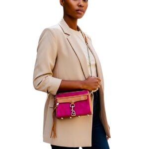 Pink and Brown Crossbody Bag mini Mac calf hair leather and